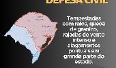 DEFESA CIVIL ALERTA PARA TEMPESTADES COM RAIOS, QUEDA DE GRANIZO, RAJADAS DE VENTO INTENSO E ALAGAMENTOS PONTUAIS.